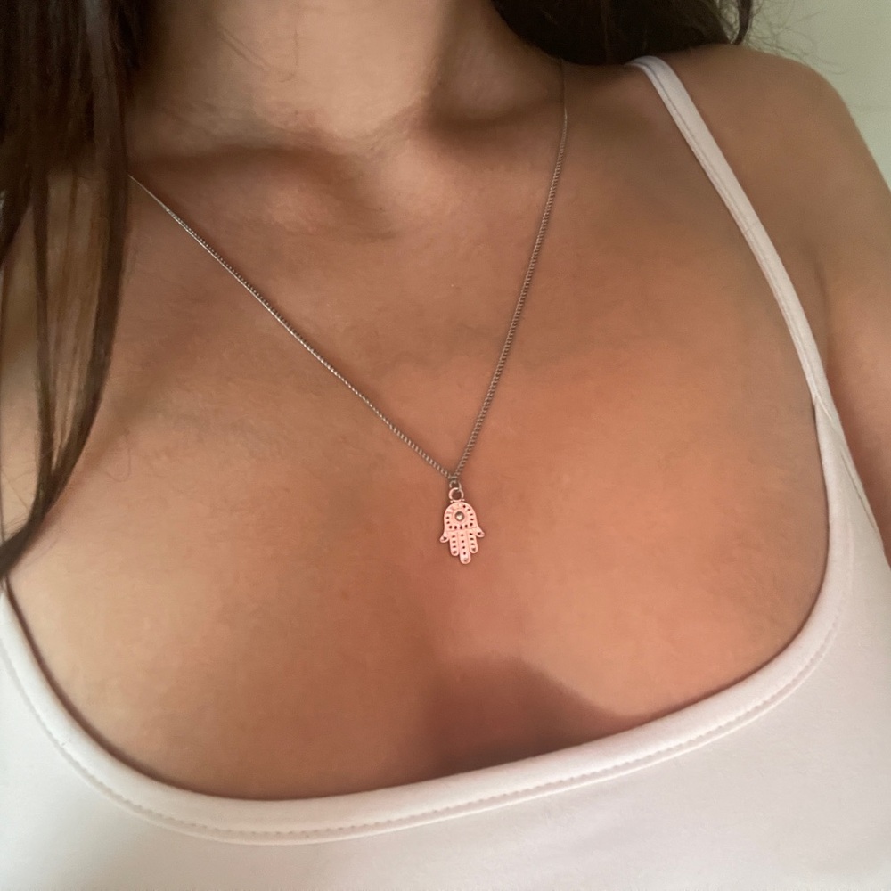 Silver Hamsa Hand Pendant Necklace